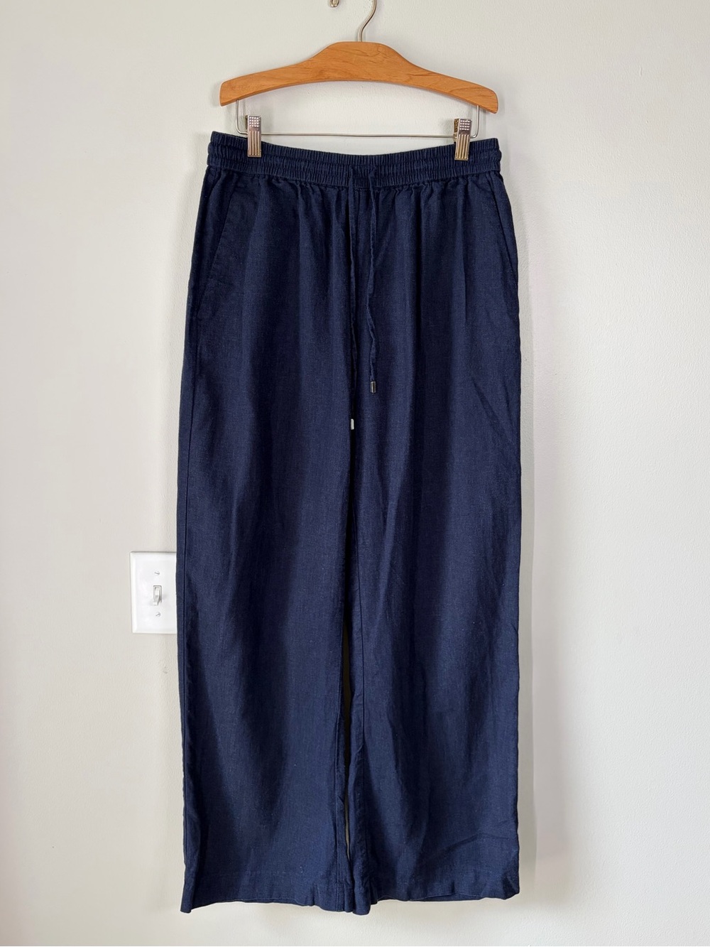 Zara Navy Linen Blend Wide Leg Pants